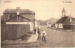 ** T2/T3 Konskie, Ul. Pocztowa / Street View, Church, Bicycle - From Postcard Booklet - Unclassified