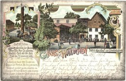 T2/T3 1902 Podlesie, Wäldchen; Polte's Gasthof Zur Friedrichslinde / Guest House, Restaurant. Art Nouveau, Floral, Litho - Ohne Zuordnung