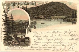 T2 1897 (Vorläufer!) Bad Lauterberg Im Harz, Wiesenbeker Teich / Lake, Deer. Floral, Litho - Ohne Zuordnung