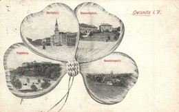 * T2/T3 Oelsnitz I. Vogtl., Voigtsberg, Marktplatz, Bismarckplatz / Castle, Squares. Clover Montage Postcard (EK) - Ohne Zuordnung