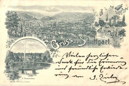 T2 1897 (Vorläufer!) Stuttgart, Gruss Aus... Eugensbrunnen, K. Residenzschloss / Fountain, Castle. Floral - Ohne Zuordnung