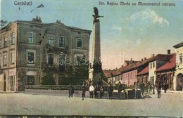 T2 Chernivtsi, Cernauti, Czernowitz; Str. Regina Maria Cu Monumentul Ostasesc / Street View With Monument, Shop Of Josef - Zonder Classificatie