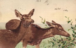 T2/T3 1903 Hand-painted Greeting Card With Deer (EK) - Ohne Zuordnung