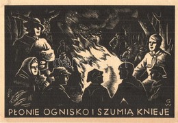 ** T2/T3 Plonie Ognisko I Szumia Knieje / Polish Scout Art Postcard, Sitting By The Campfire S: Wincentego Gawron (EK) - Unclassified