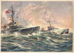 ** T2/T3 Wehrmachts-Postkarten Serie 4, Bild 2, Zerstörer / WWII German Navy Destroyer, Art Postcard, S: Kablo (EK) - Zonder Classificatie