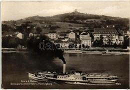 T2/T3 Hebe Oldalkerekes Személyszállító Gőzhajó A Dunán Linznél / Hebe Passenger Steamship In Linz (EK) - Ohne Zuordnung