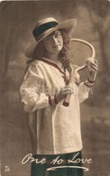 * T2/T3 One To Love. Lady With Tennis Racket. Raphael Tuck & Sons' 'Hand Coloured Photogravure' Postcard 4356. (EK) - Ohne Zuordnung