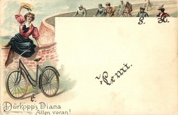 * T2/T3 Dürkopp's Diana Allen Voran! / Dürkopp Diana Bicycle Advertisement Card. Art Nouveau, Litho (EK) - Ohne Zuordnung