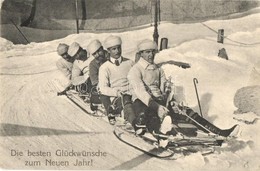 T2 Die Besten Glückwünsche Zum Neuen Jahr! / New Year Greeting, Winter Sport, Five-men Controllable Bobsled - Unclassified