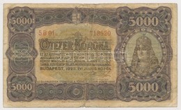 1923. 5000K 'Magyar Pénzjegynyomda Rt. Budapest' T:III-
Adamo K39 - Unclassified