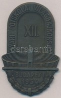 1954. 'XII. Nyári Főiskolai Világbajnokság Budapest' Fém Plakett (65x40mm) T:2 Patina - Zonder Classificatie