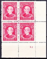 Slovaquie 1939 Mi 40 XA (Yv 27) Bloc De 4, Obliteré, No De Planche A 2 - Used Stamps