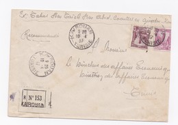 ENVELOPPE RECOMMANDEE DE KHAIROUAN POUR TUNIS DU 10/04/1937 + VIGNETTE ANTI-TUBERCULEUX AU DOS - Briefe U. Dokumente