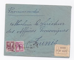 ENVELOPPE RECOMMANDEE DE SOUSSE POUR TUNIS DU 10/02/1937 - Briefe U. Dokumente