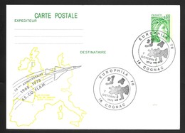 Entier Carte Postale Gandon . Repiquage AS.CO.FLAM .  Europhila Cognac 1978 . - Overprinter Postcards (before 1995)