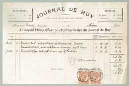 M-Facture Journal De Huy - Obl - Burdinne-Héron Huy(Nord) Le 5-Juillet-1899 Sur 57x2 Par Burdinne Le 6 Vers Héron Le 7 - 1800 – 1899