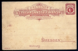 RARE ENTIER POSTAL ILLUSTRÉ ALLEMAGNE- HANSA PRIVAT POST DRESDEN- 2 Pf ROUGE- NEUF - Private & Local Mails