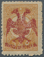 Albanien: 1913, Double Headed Eagle Overprints, 5pa. Ocre With RED Overprint, Fresh Colour, Mint Ori - Albanie