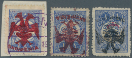 Albanien: 1913, Double Headed Eagle Overprints, 1pi. Blue, Two Used Copies With RED Overprint (sligh - Albanie