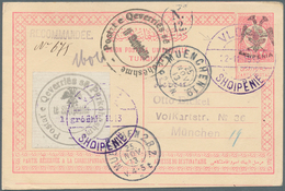 Albanien - Ganzsachen: 1913, Postal Stationery Card 20pa Red (black Handstamp) Additionally With 1gr - Albanie