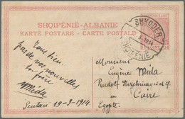 Albanien - Ganzsachen: 1914 Postal Stationery Card 10 Qint Rose From Shkoder To Caire Egypt, Rare De - Albanien