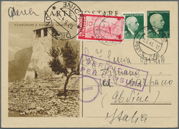 Albanien - Ganzsachen: 1941, 5 Q Green Postal Stationery Picture Postcard (Kumbonare) With Additiona - Albanie