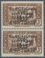 Andorra - Französische Post: 1933, "ELECTIONS" Overprints, Private Issue, 3c. Brown As Vertical Pair - Autres & Non Classés