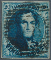 Belgien: 1851/1854, 20c. Blue With Double Impression, Intense Colour, Close To Full Margins, Neatly - Lettres & Documents