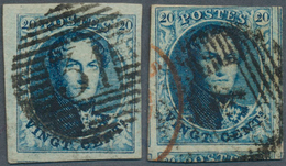 Belgien: 1851, 20c. Blue, Two Used Copies Of Fresh Colour: One Stamp With Huge Margins All Around, O - Lettres & Documents