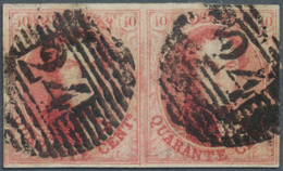 Belgien: 1851, 40c. Rose, Horiz Pair, Fresh Colour, Full Margins All Around, Left Stamp With Retouch - Covers & Documents