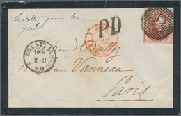 Belgien: 1860, 40 C Red With Full Margins Cancelled "24" And Besides Circle Postmark Bruxelles On Sm - Lettres & Documents