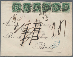 Belgien: 1873, 6 Items 10 C Green Tied By Bruxelles On Letter To Paris, Besides French Open Semicirc - Lettres & Documents