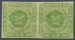 Dänemark: 1857 Square Issue 8s. Green, Horizontal Pair, Mint Never Hinged With Complete Original Gum - Oblitérés