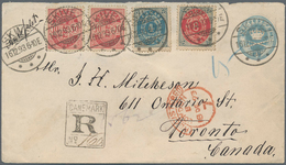 Dänemark: 1893 Destination CANADA: Postal Stationery Envelope 4øre Used Registered From Skive To Tor - Used Stamps