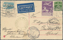 Dänemark: 1930, 14 Öre Violet Mixed Franking On Souvenir Airmail Postcard From Kjobenhavn To Malmö, - Gebraucht