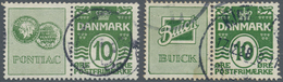 Dänemark - Zusammendrucke: 1928, 10öre Green With Two Different Advertising Labels PONTIAC And BUICK - Autres & Non Classés