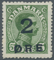 Dänemark - Färöer: 1919 "2 ØRE" On 5øre Green, MINT NEVER HINGED, With A Normal Slightly Rough Perfo - Faroe Islands