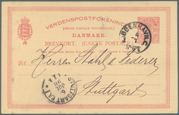 Dänemark - Ganzsachen: GSK 10 Öre Karmin In Seltener Auflage "mit Kleinen Eckziffern" Gebr. 1896 Mit - Postal Stationery