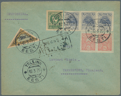 Estland: 1920, Registered Airmail Letter To Finland Franked 10p Green, Imperf (SG 7), 15p Rose-red ( - Estonie