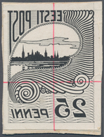Estland: 1920, Postage Stamp 25 P, Enlarged Negative Barite Print Of The Original Stamp, Single Glue - Estonie