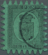 Finnland: 1866, Wappen 8 P Schwarz Auf Grün Mit PERFEKTEM Zungen-Durchstich C Und Einkreisstempel. - Lettres & Documents