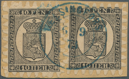 Finnland: 1866, Briefstück Mit Zweimal Wappen 10 Schwarz Auf Einfachem Sämischem Papier Mit PERFEKTE - Lettres & Documents