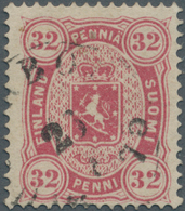 Finnland: 1875, Wappen 32 P Karminrosa Mit Einwandfreier Seltener Zähnung K14:13½ Und Sauberem K1 "A - Briefe U. Dokumente