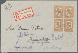 Finnland: 1918, 100 P. Waasa, Block Of Four On Registered Letter From "PORI-BJÖRNEORG". Envelope Wit - Lettres & Documents