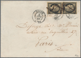 Frankreich: 1849, JANUARY DATE, 20c. Black On Yellow Paper, Vertical Pair, Fresh Colour And Close To - Covers & Documents