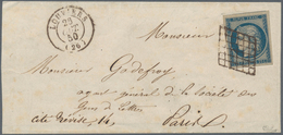 Frankreich: 1850, Ceres 25c. Blue, Fresh Colour And Full To Huge Margins, Single Franking On Letters - Lettres & Documents