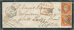 Frankreich: 1849/1851. 40 C Orange, Vertical Pair, Cut At Three Sides, Tied By Grill Lozenge, Rare C - Covers & Documents