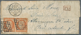 Frankreich: 1856, 40 C Red-orange Pair Cancelled With Grid-/rhonbus And Double Circle Postmark Paris - Brieven En Documenten