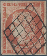 Frankreich: 1849, 1fr. Vermillon Vive, Bright Colour And Close To Full Margins All Around, Repaired, - Briefe U. Dokumente