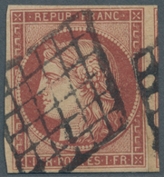 Frankreich: 1849, 1fr. Carmine, Deep Colour, Full To Huge Margins With Part Of Right Adjoining Stamp - Covers & Documents
